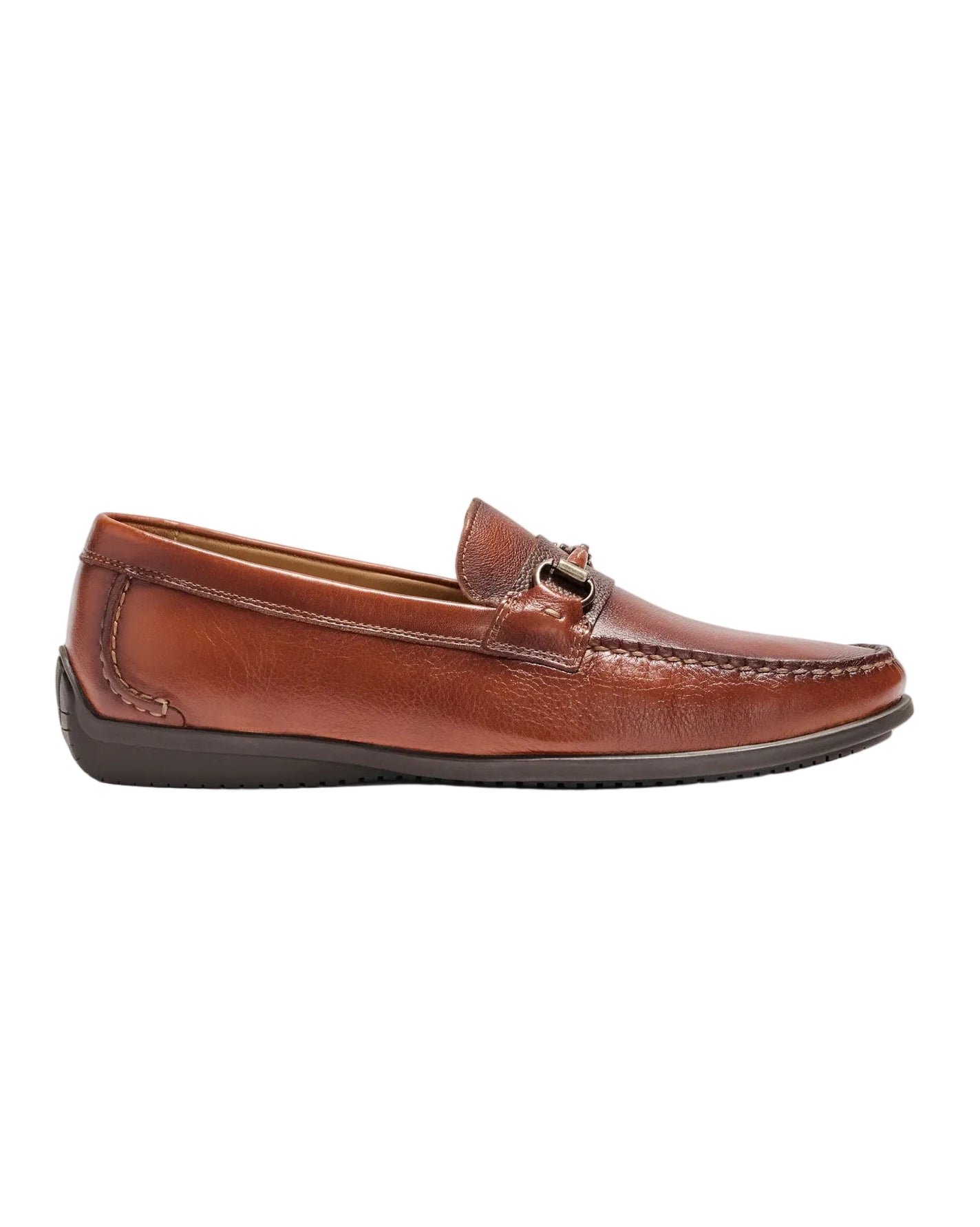 Brown loafer shoe on a light gray background