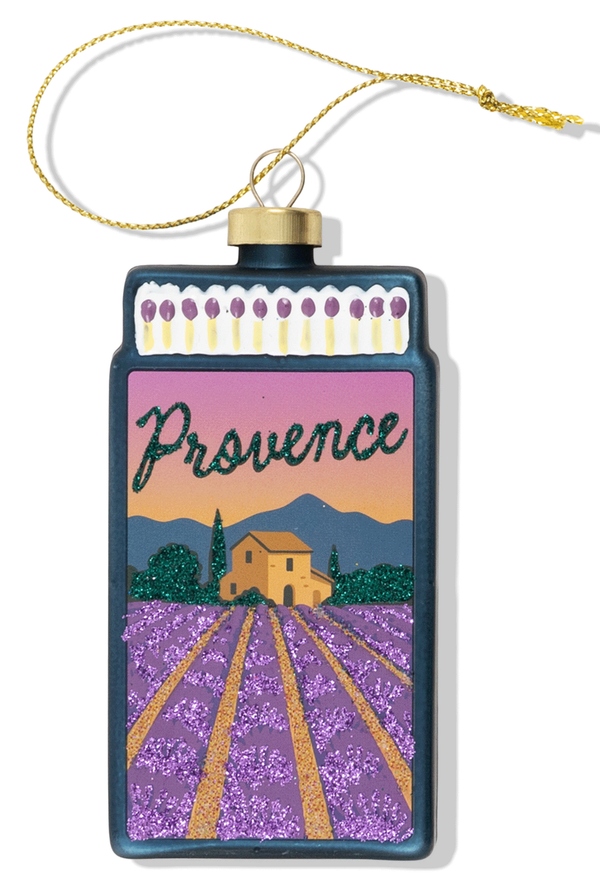Decorative ornament with lavender field and 'Provence' text on a white background