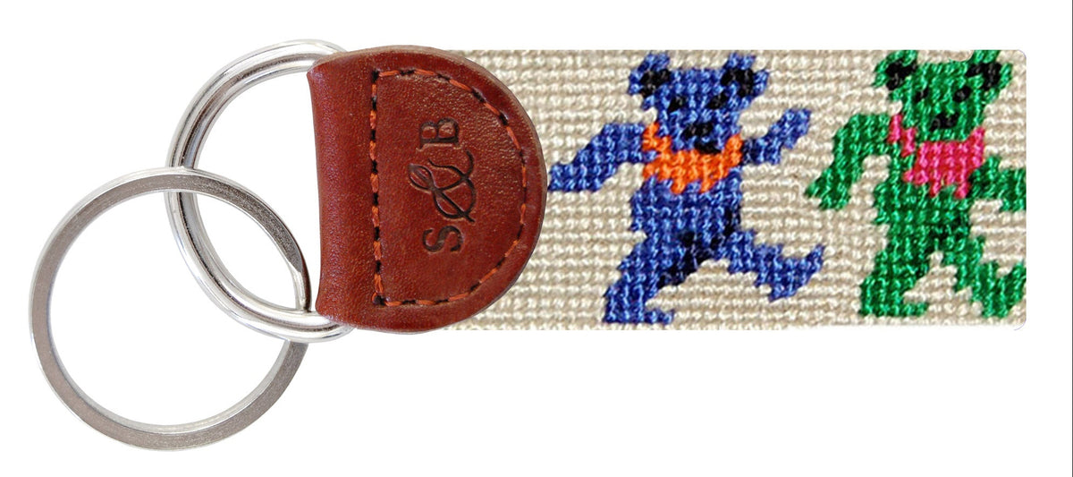 Keychain with colorful frog design on a white background