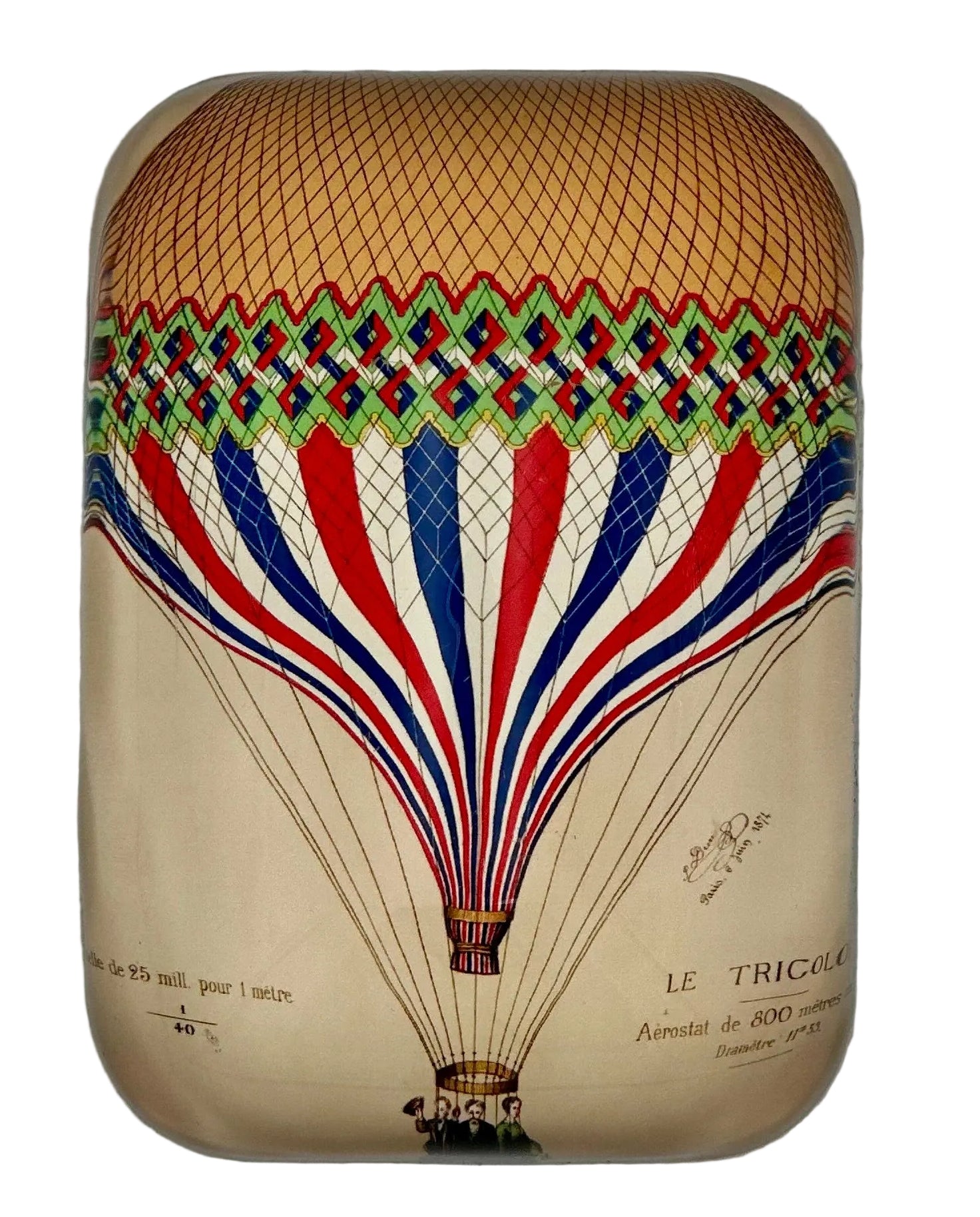 Decorative hot air balloon design on a beige background