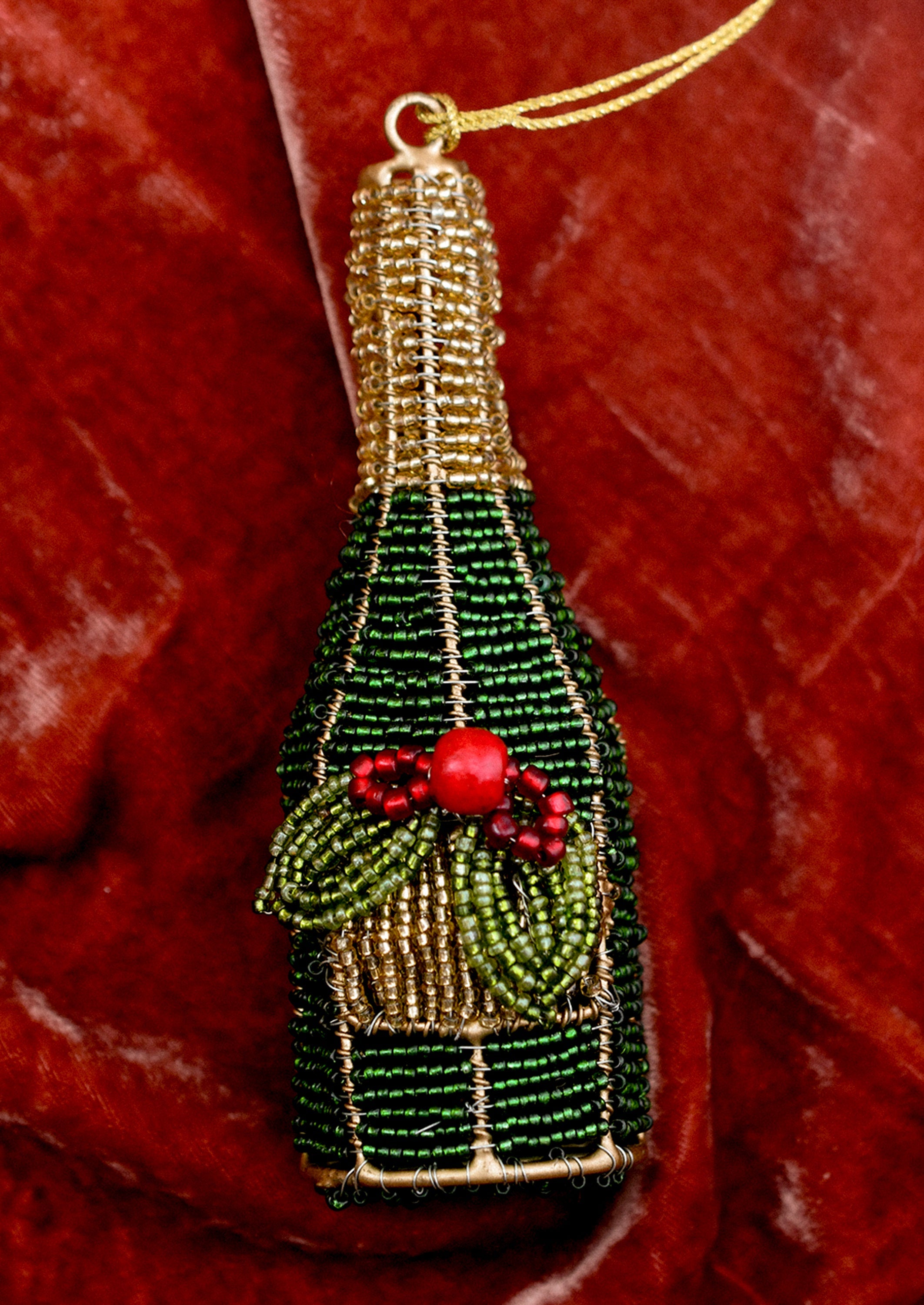 Handmade Beaded Wire Champagne Ornament