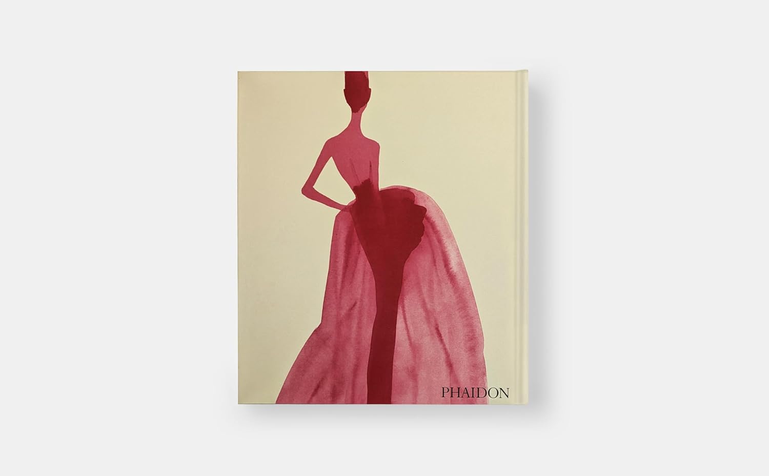 Book cover with a silhouette of a woman in a red dress on a beige background