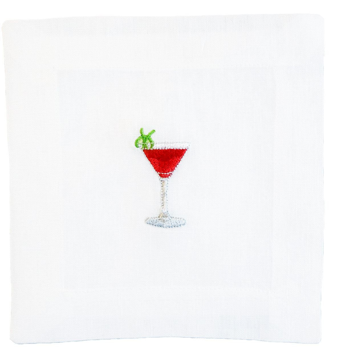 Red cocktail with a sprig of mint in a martini glass on a white background