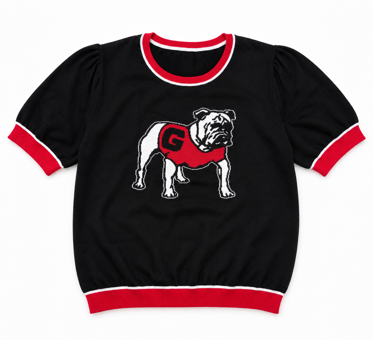 Georgia Standing Bulldog Short Sleeve Sweater - Black