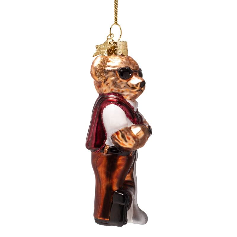 Glass Bear in Golf Clothes Ornament