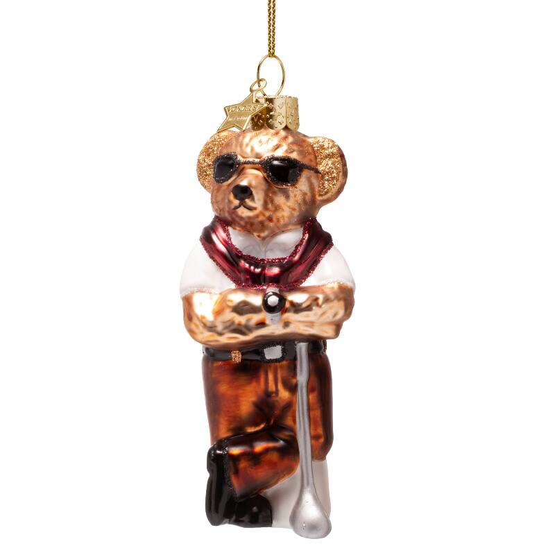 Glass Bear in Golf Clothes Ornament