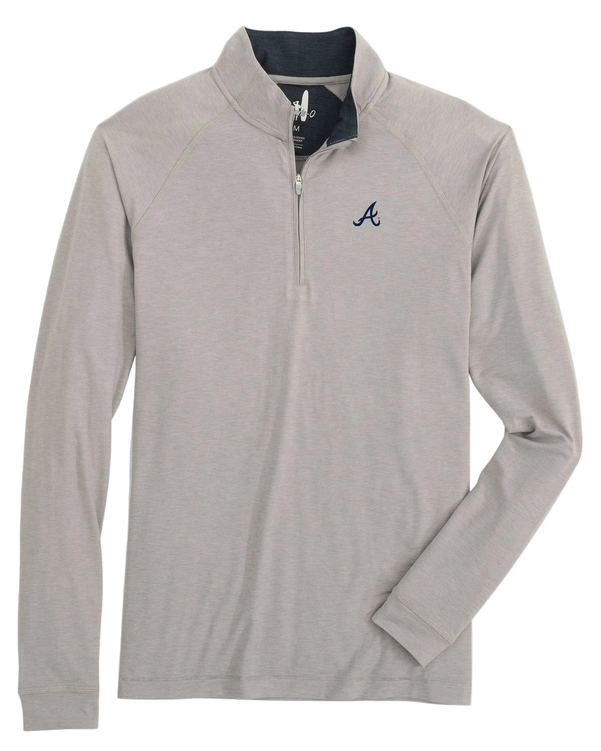 Gray long-sleeve shirt with a logo on a white background