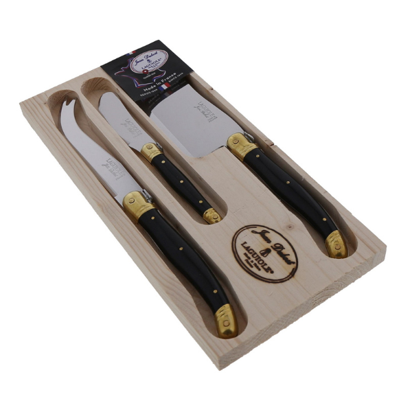 Jean Dubost 3 Piece Cheese Set in Black and Brass