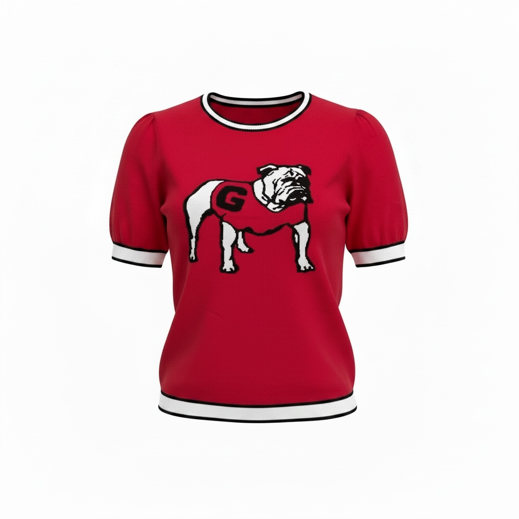 Georgia Standing Bulldog Short Sleeve Sweater - Red