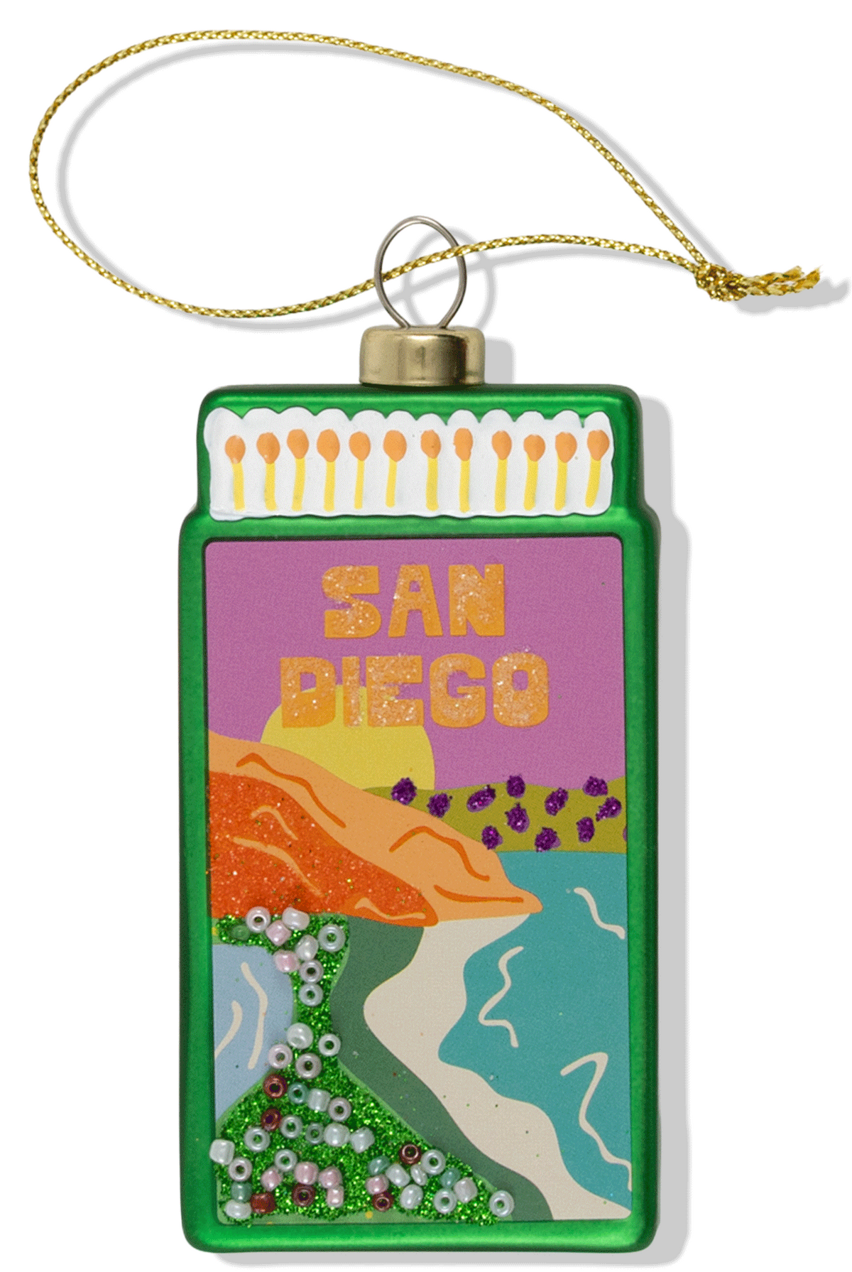 Decorative ornament with 'San Diego' text and scenic design on a white background