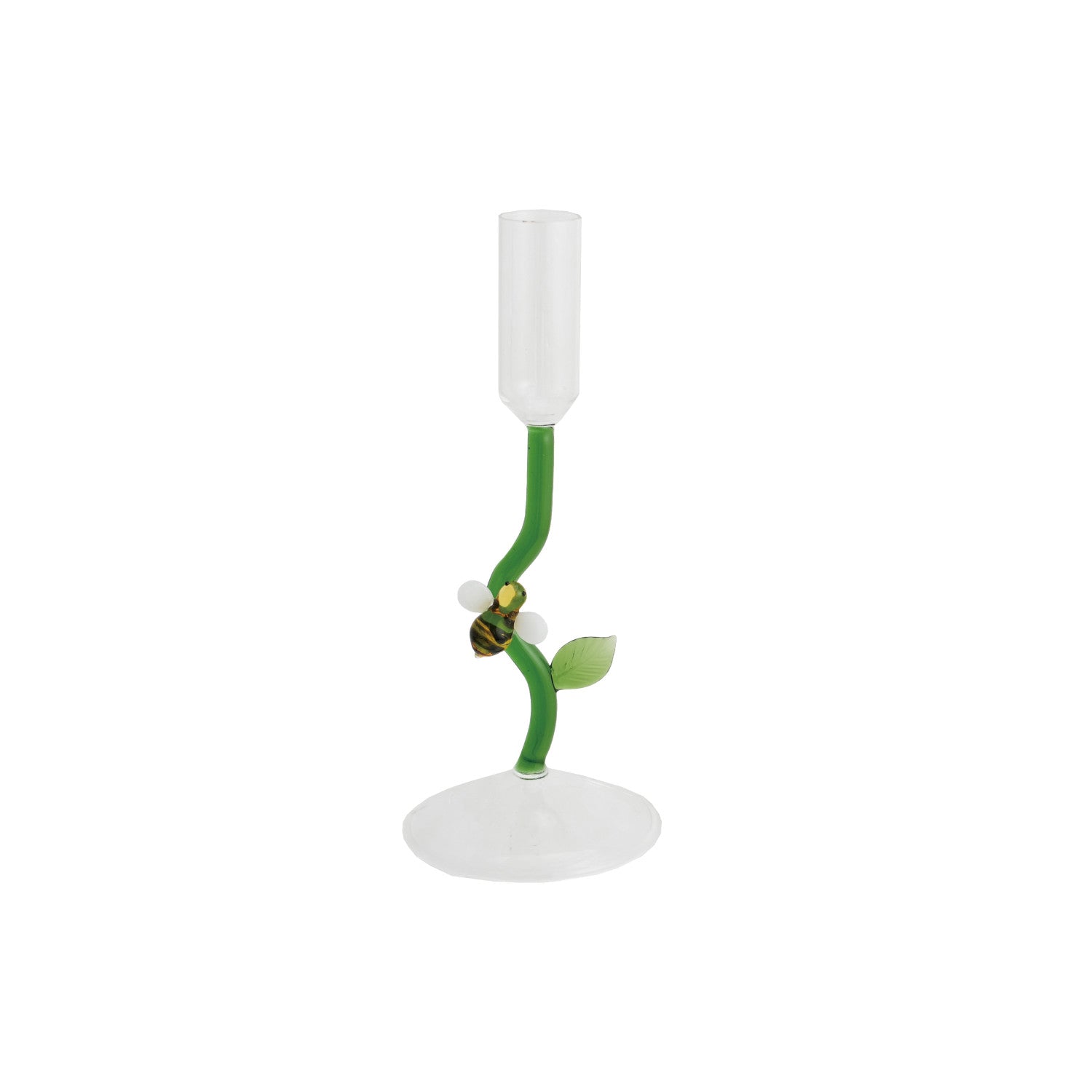 Glass Taper Holder with Bee & Flower Stem