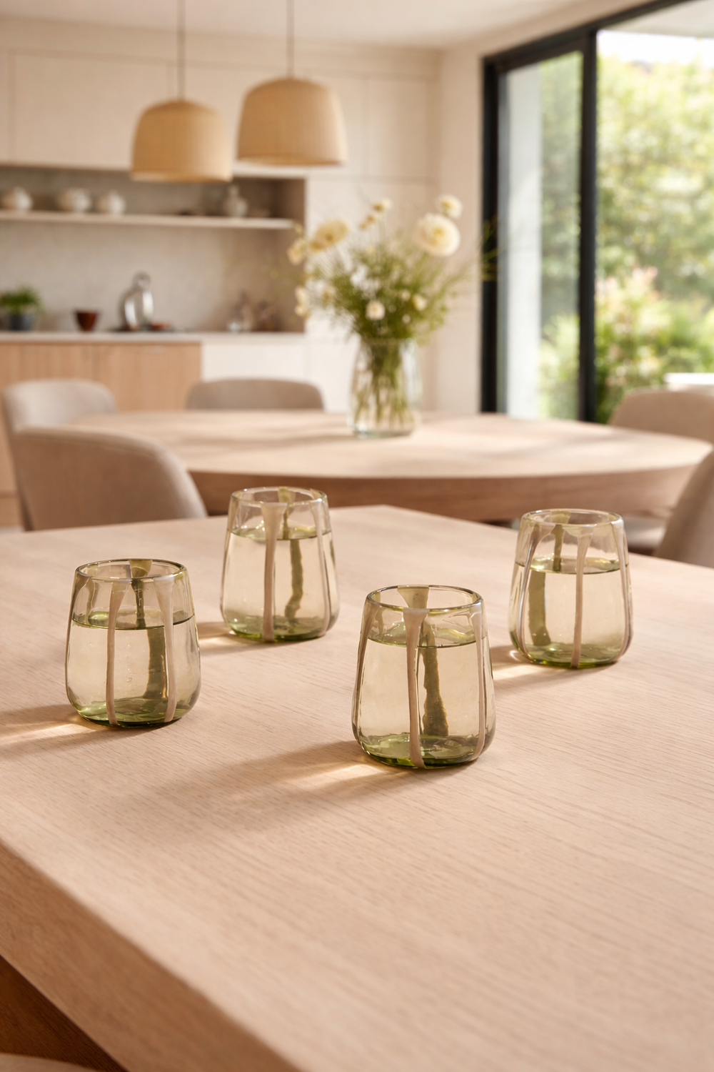 Olivia Short Green Olive Glass = Set of 2
