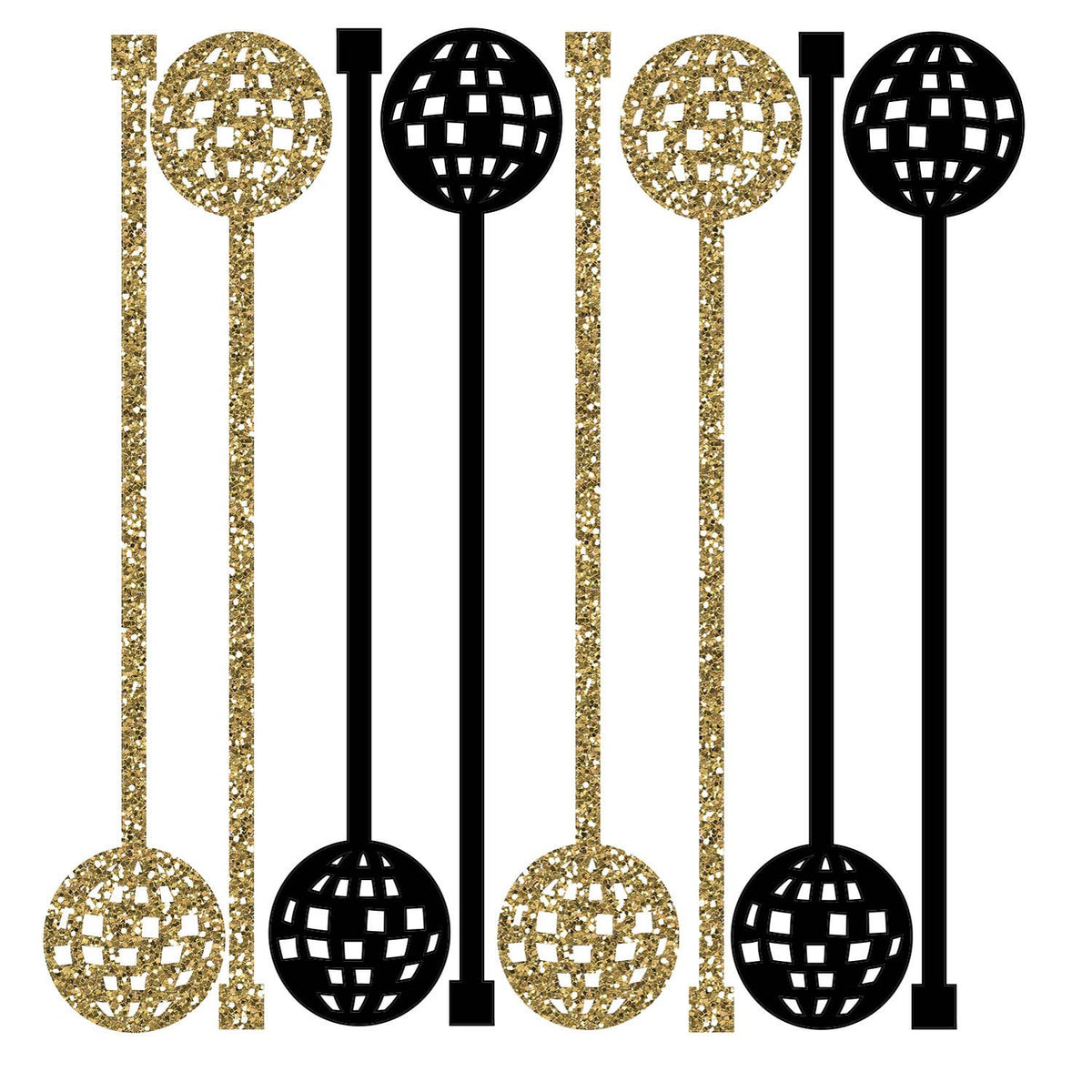 Disco Ball Gold and Black Acrylic Drink Stirrer Swizzle Stix