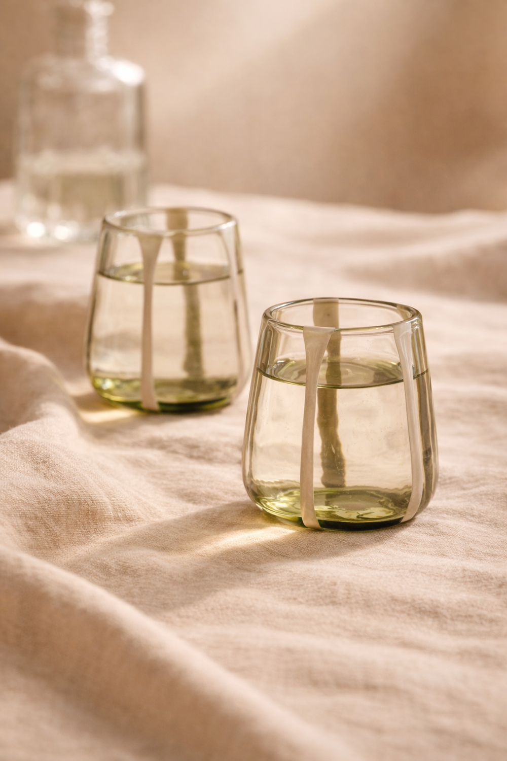 Olivia Short Green Olive Glass = Set of 2