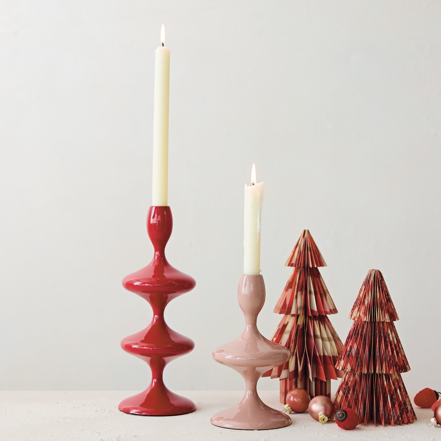 Red Enameled Cast Aluminum Taper Holder