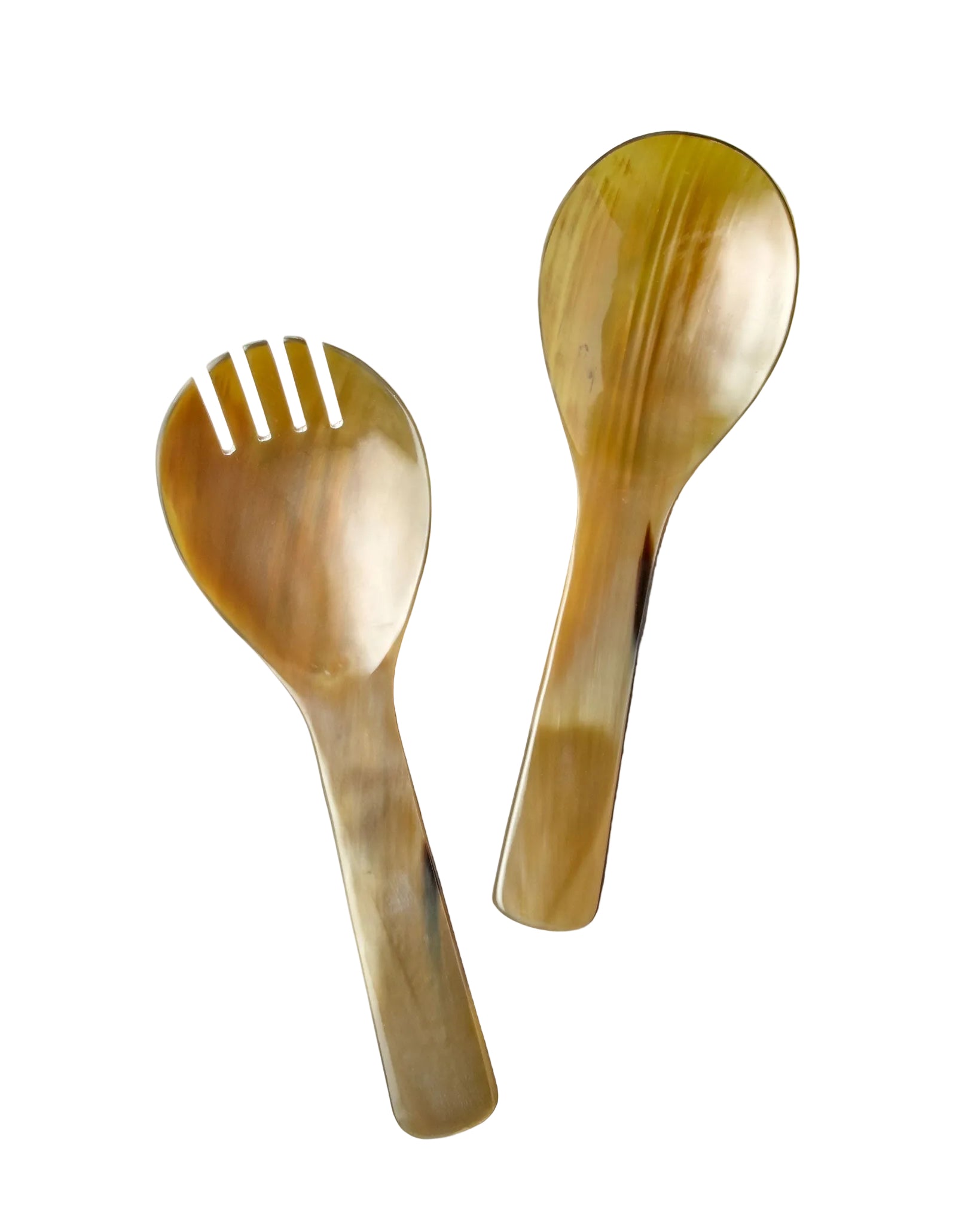 Wooden spoon and fork set on a light gray background