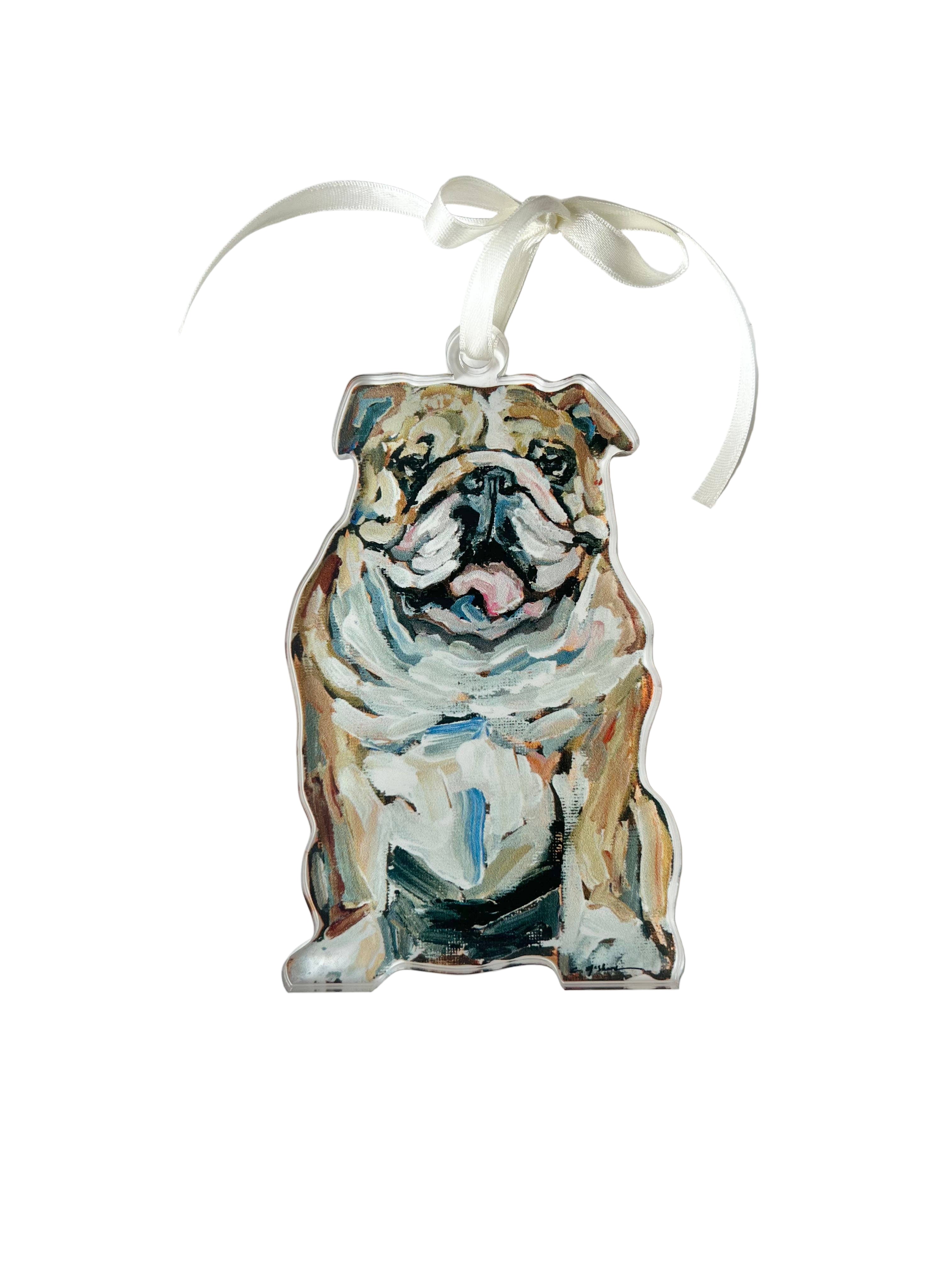 Bulldog Fawn & White Acrylic Ornament