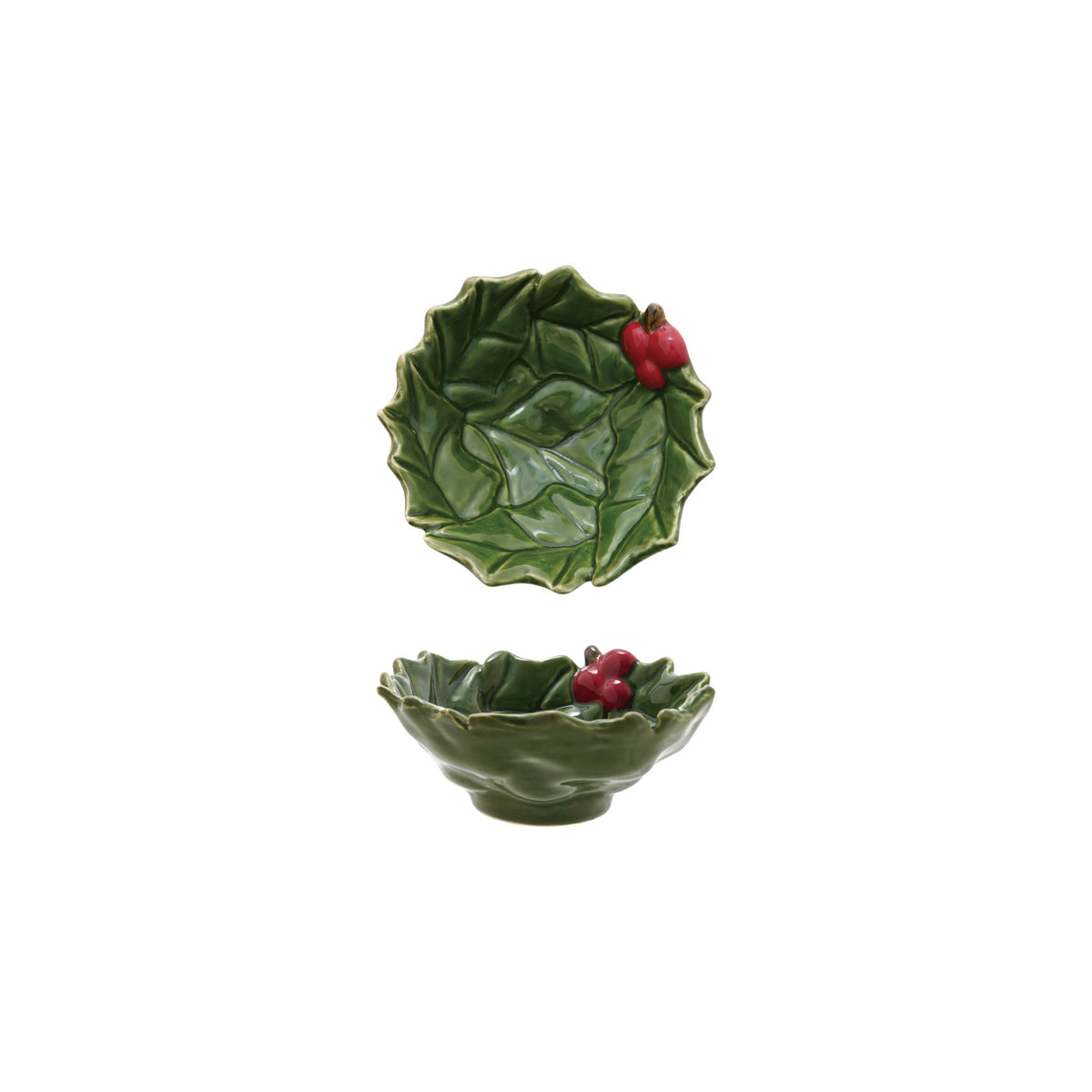 Hand-Painted Holly Leaves Shaped Bowl