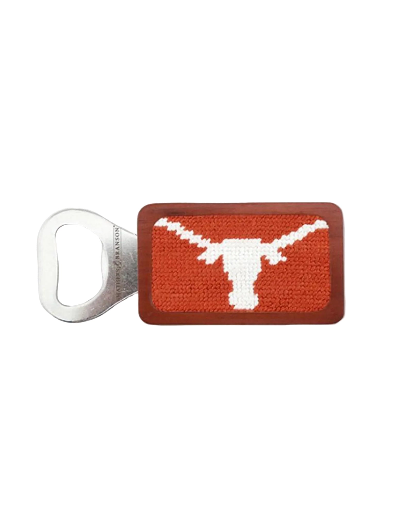 Rectangular bottle opener with Texas Longhorn logo on a white background
