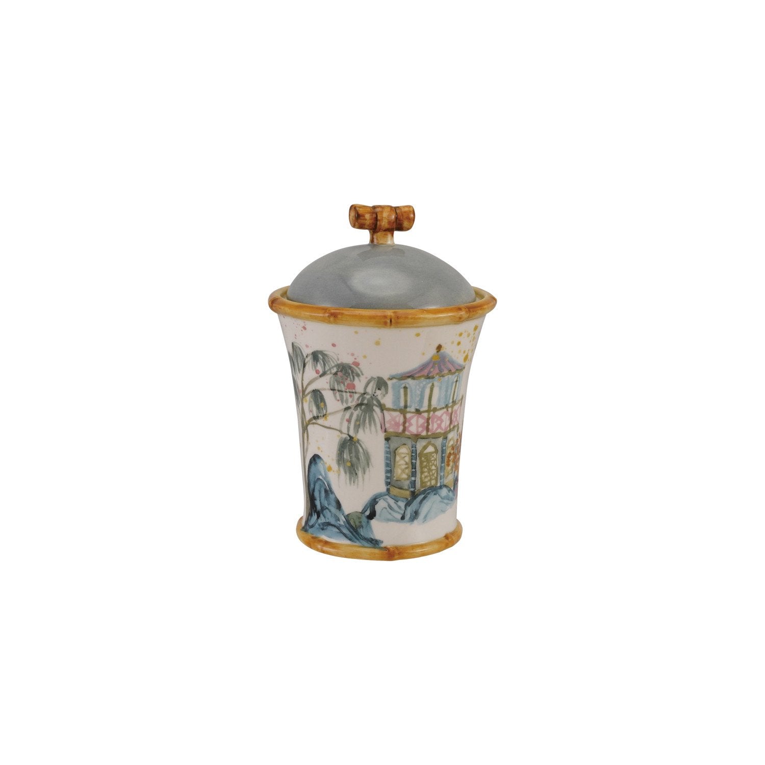 Stoneware Canister with Bamboo Style Edges