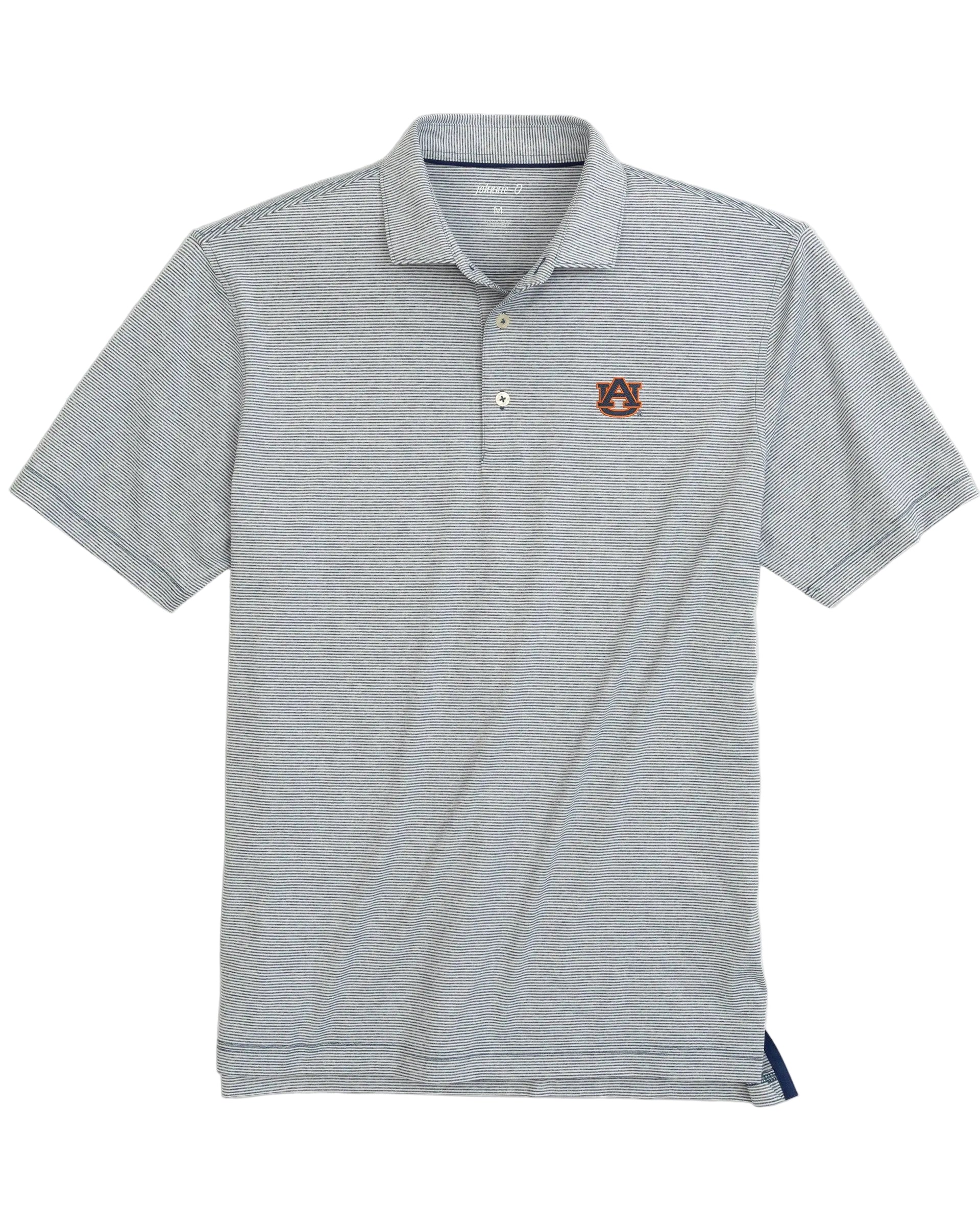 Gray polo shirt with a small logo on a light gray background