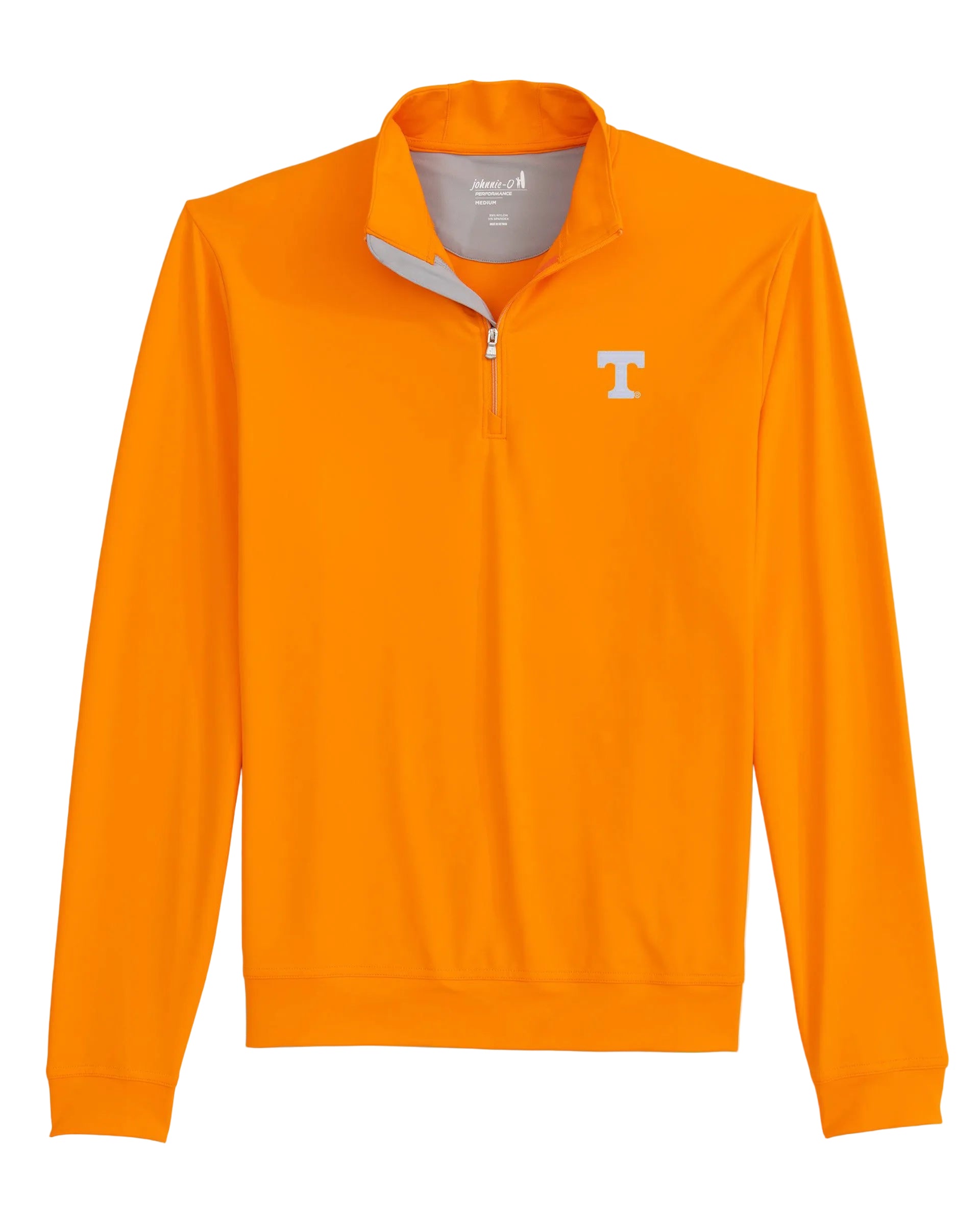 Orange pullover with a logo on a light gray background