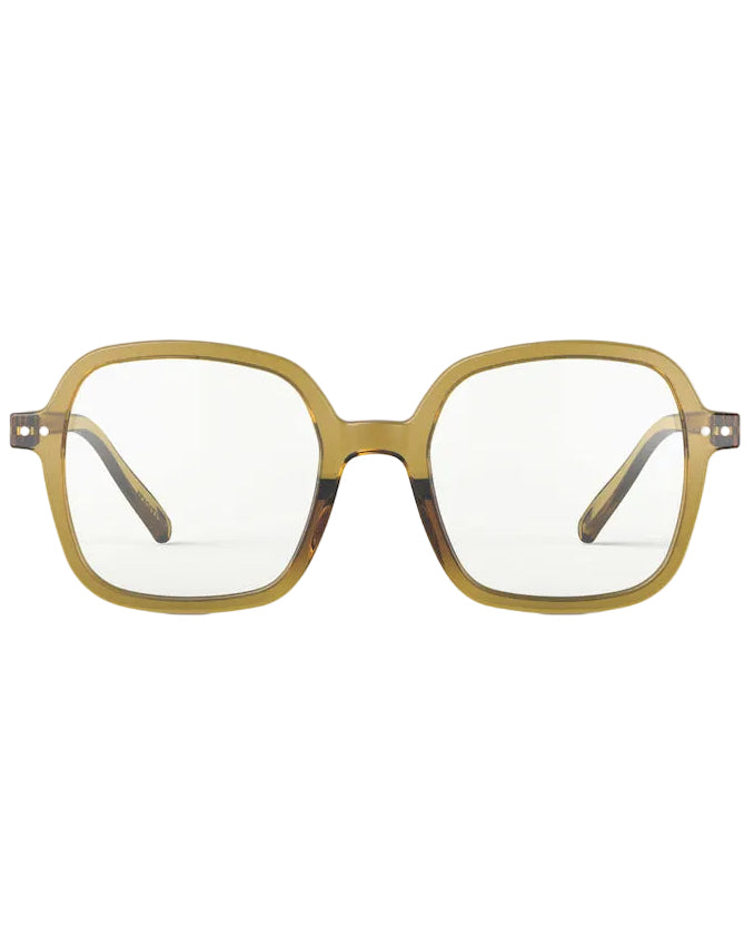 Gold-framed eyeglasses on a white background