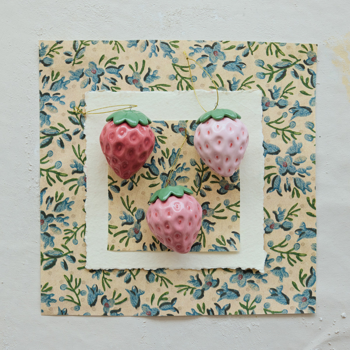 XT2432A - Embossed Ceramic Strawberry Ornament