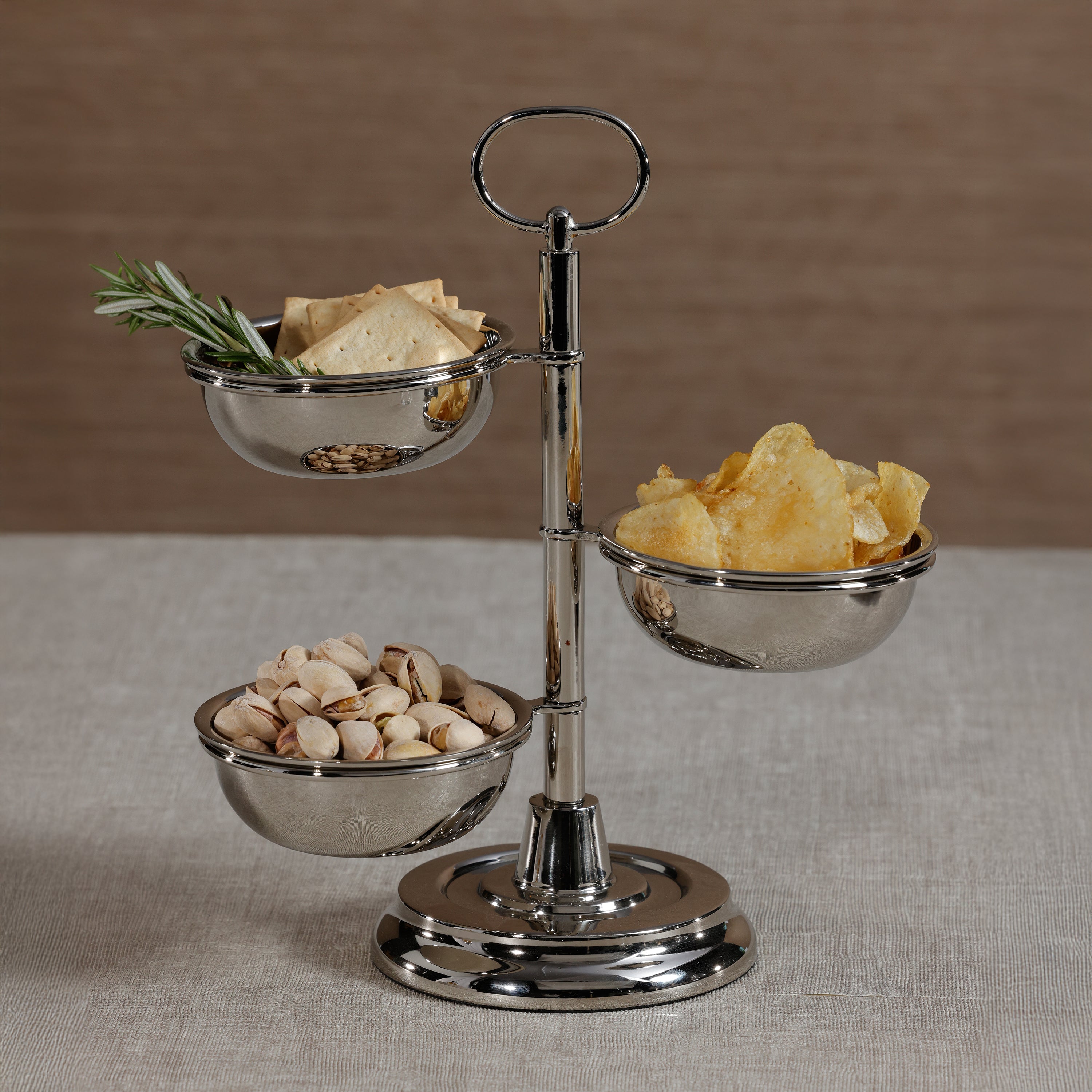 Polished Metal 3-Tier Condiment Set, Nickel