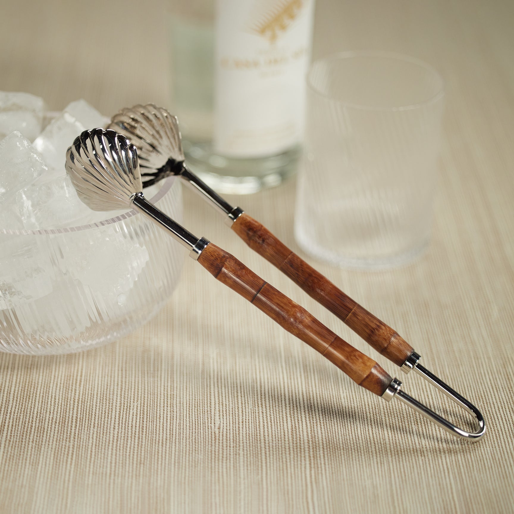 The Colony Bamboo and Nickel Ice Tong - Small