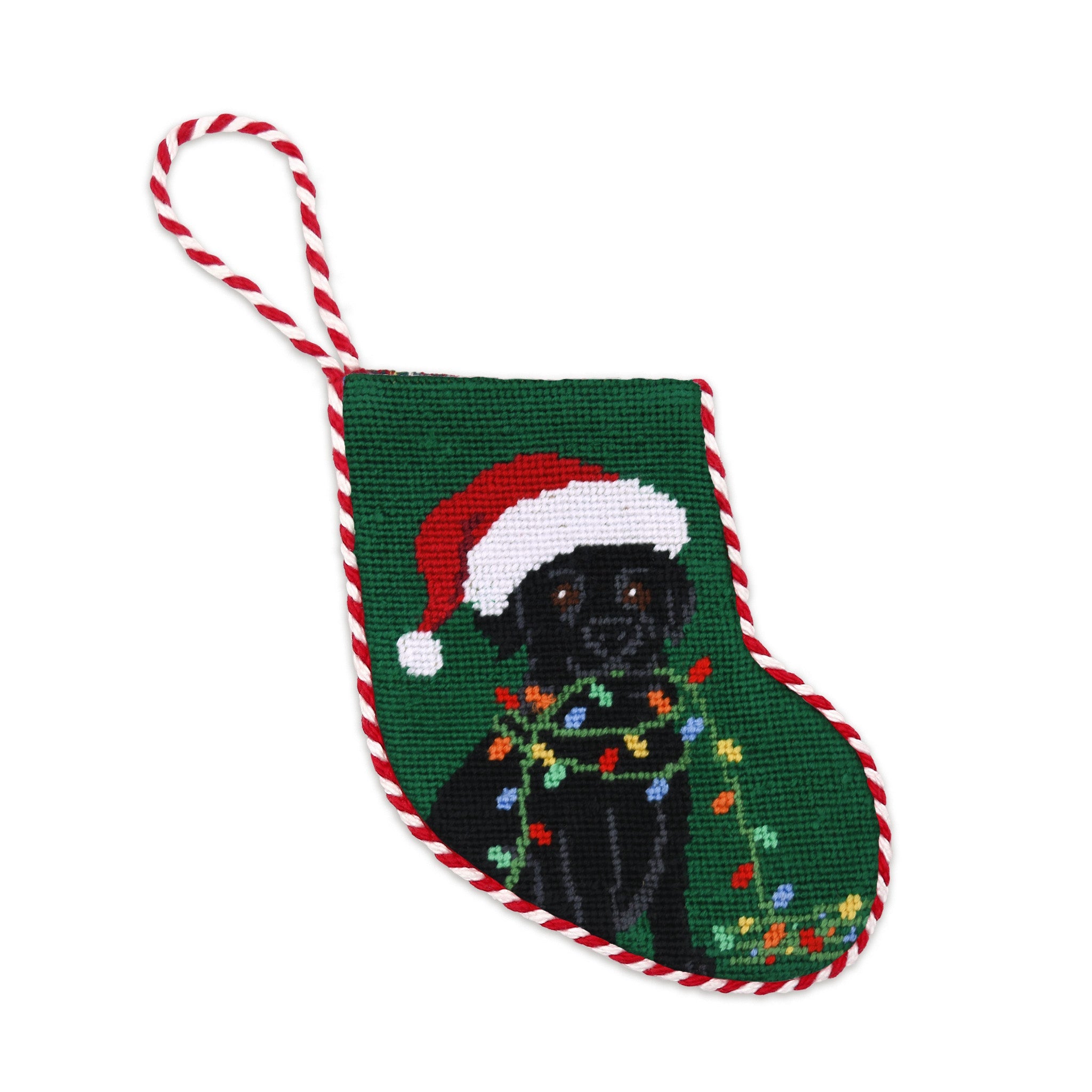 Black Lab Christmas Lights Stocking Ornament