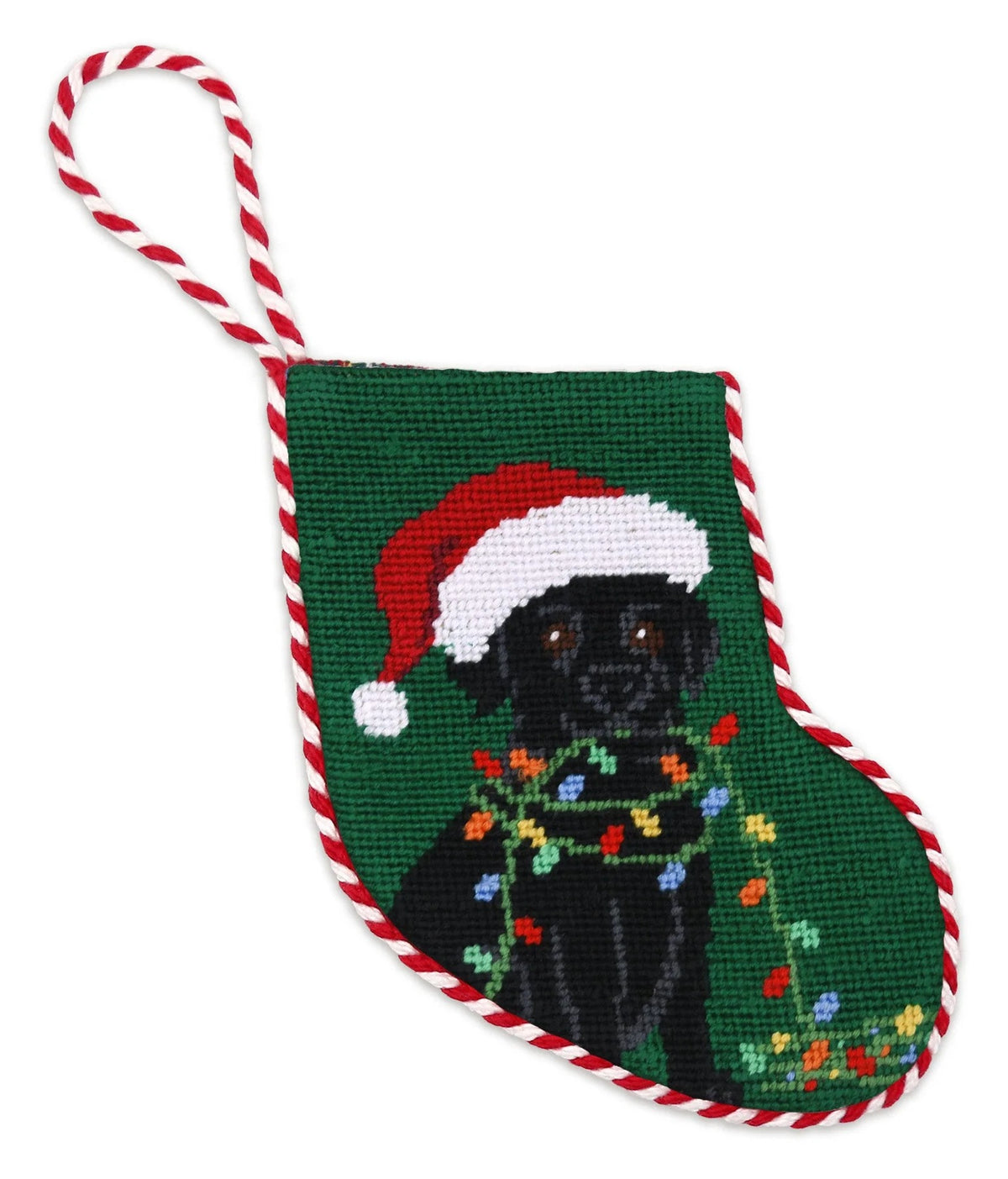Black Lab Christmas Lights Stocking Ornament