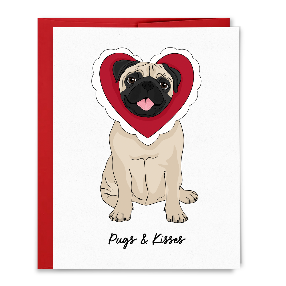 Pugs and Kisses, Love, Valentines Day Card