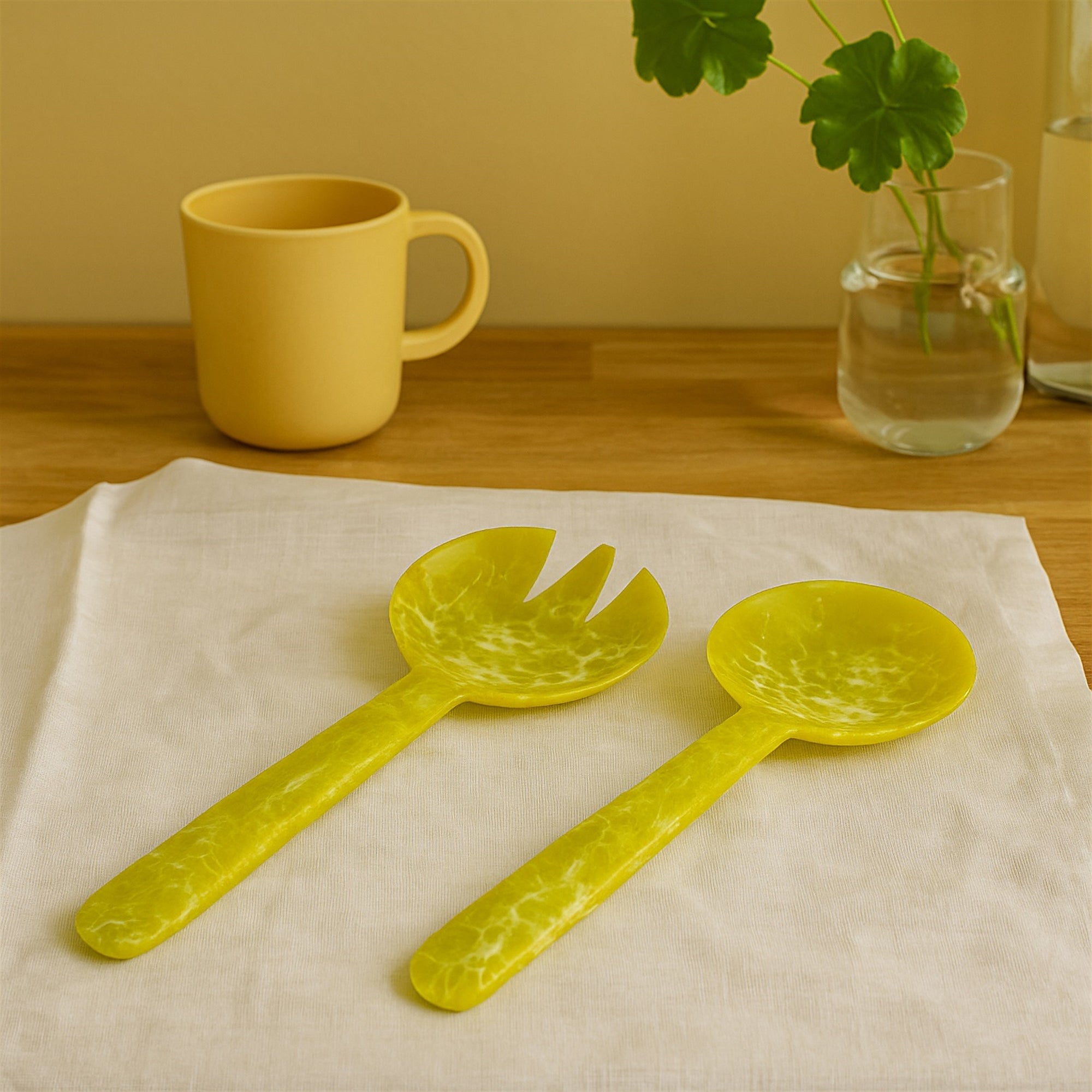 Salad Servers Lime Green Resin