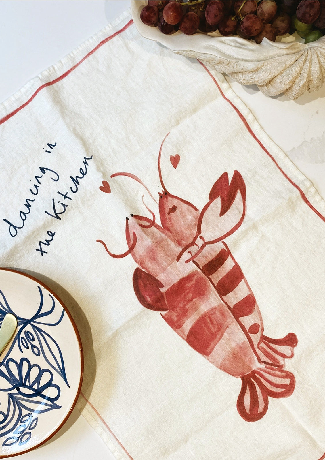 Lobster Print Linen Teatowel