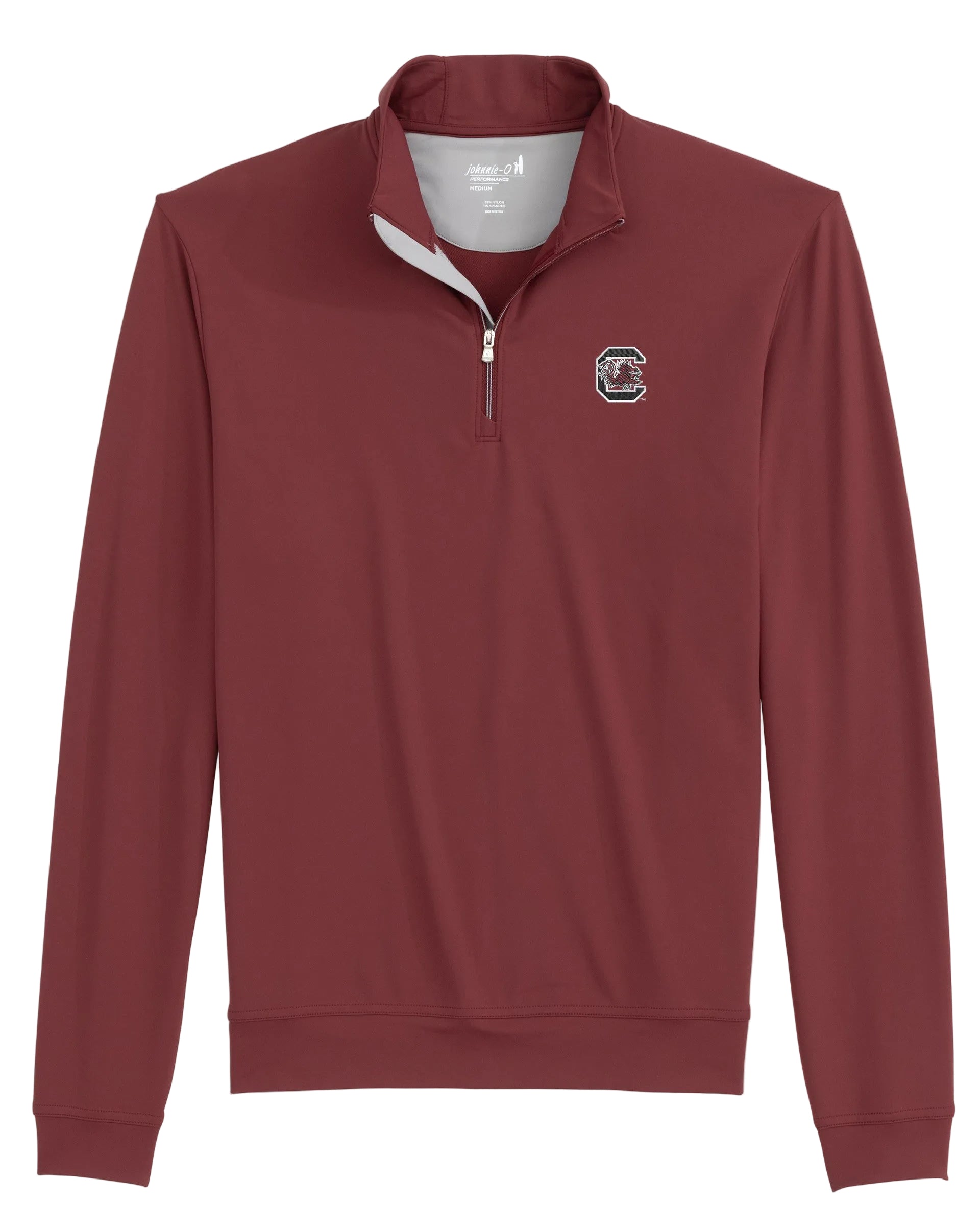 Maroon long-sleeve shirt with a logo on a white background