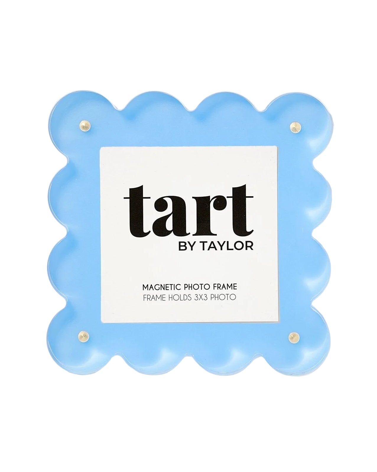 Blue magnetic photo frame with 'tart by Taylor' branding on a white background