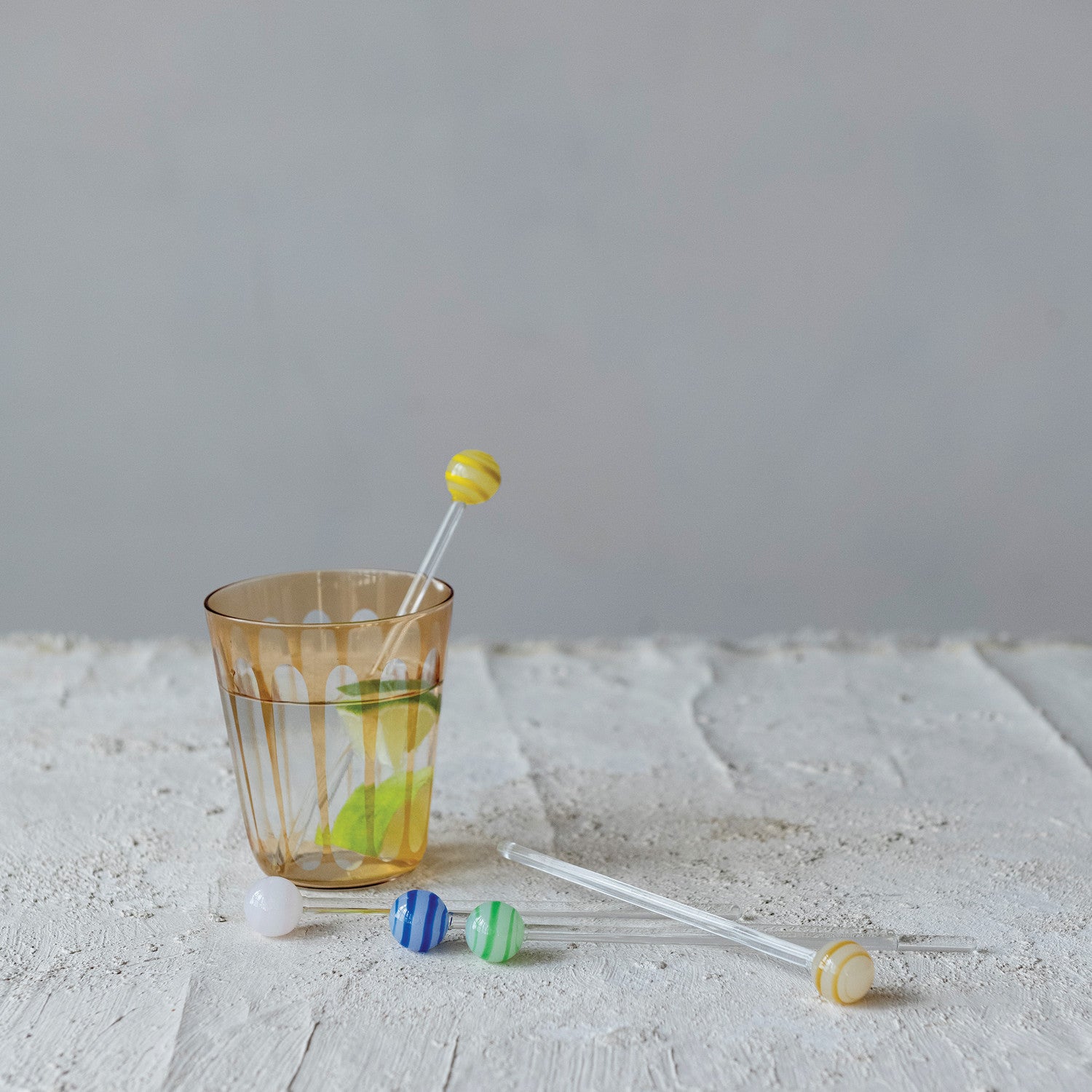 Striped Ball Glass Cocktail Stirrers - Set of 5