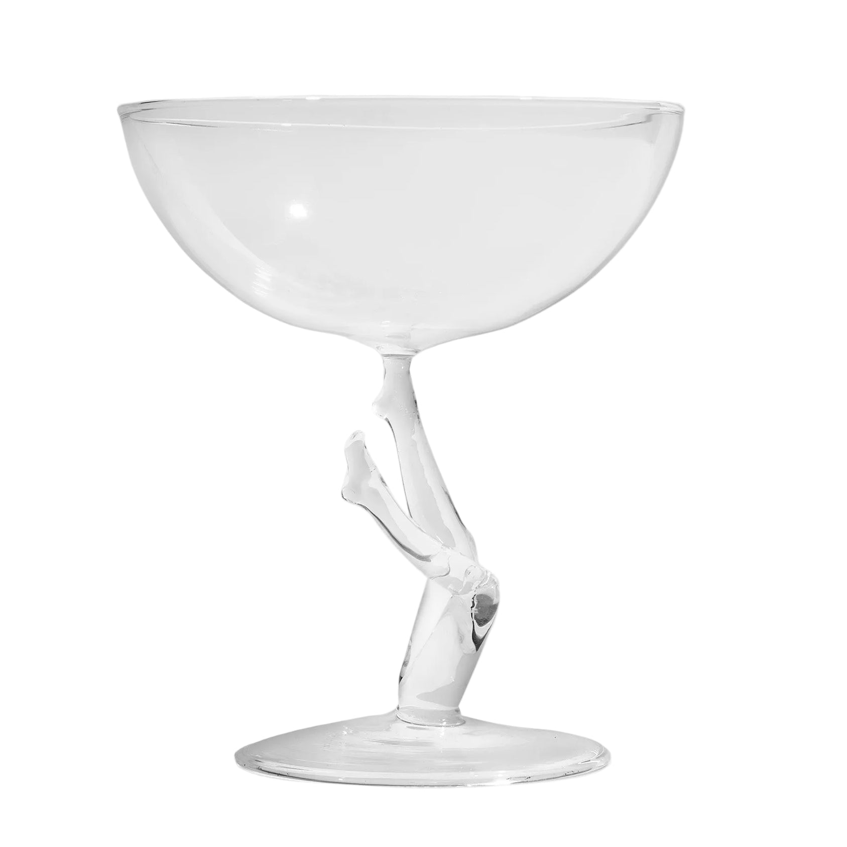Clear glass coupe on a white background