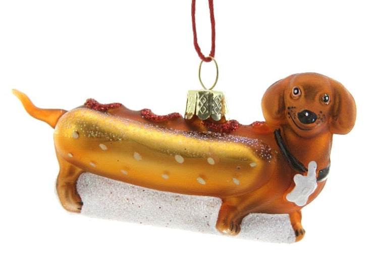 WEINER PUP HOT DOG ORNAMENT