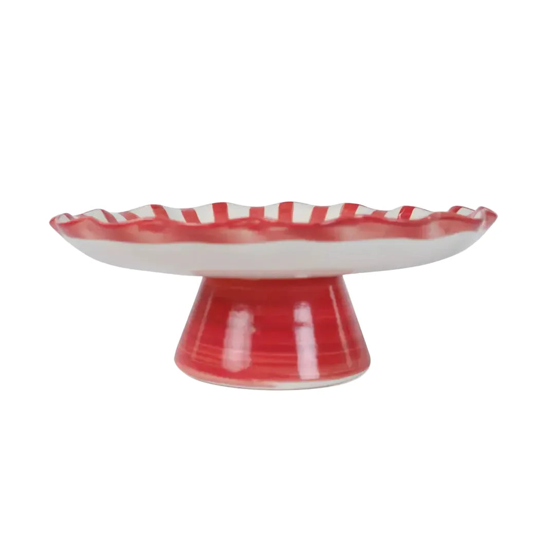 Red Ceramic Stripe Cake Stand