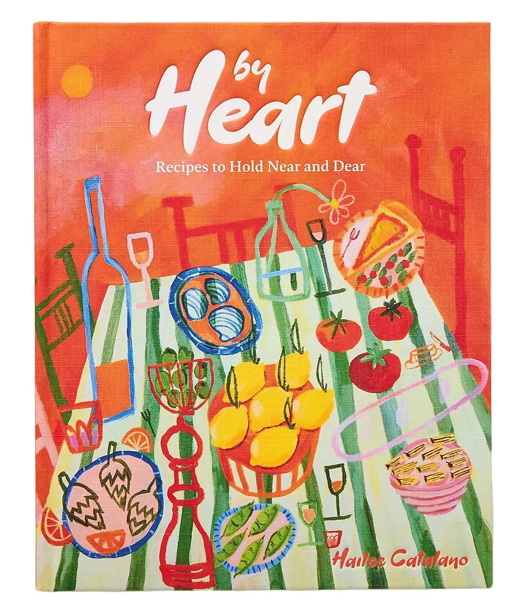 Cookbook titled 'By Heart' with colorful illustrations on an orange background