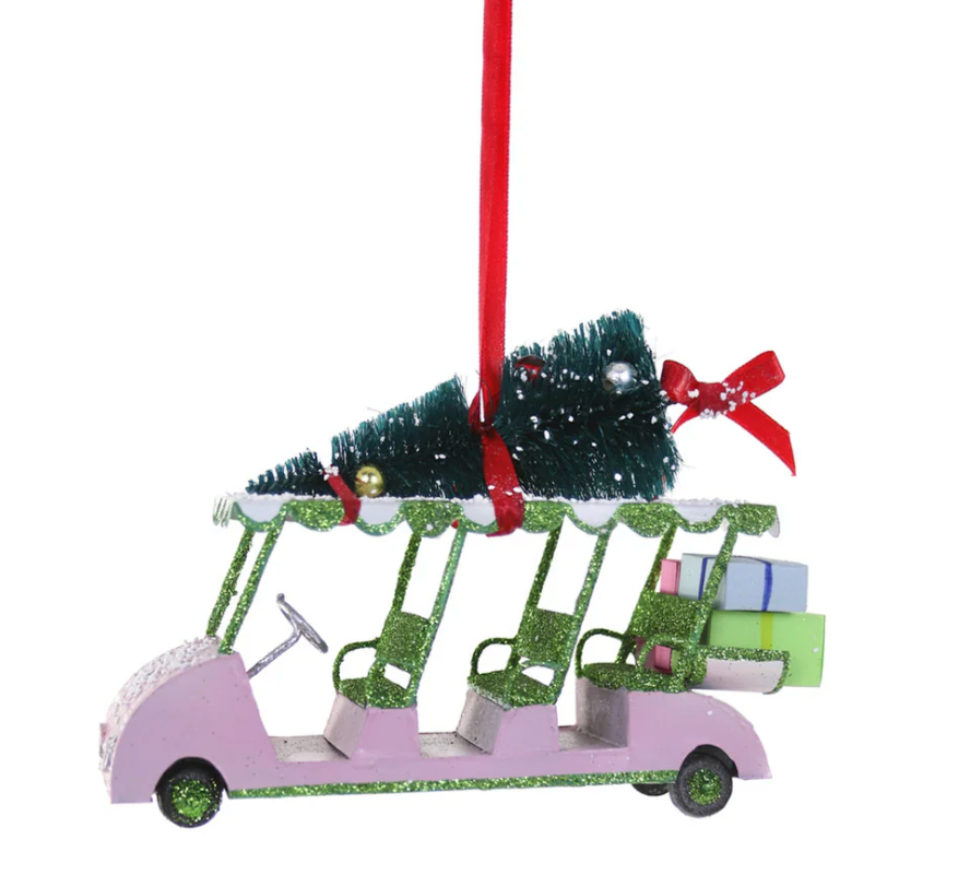 Pink and Green Golf Cart Ornament