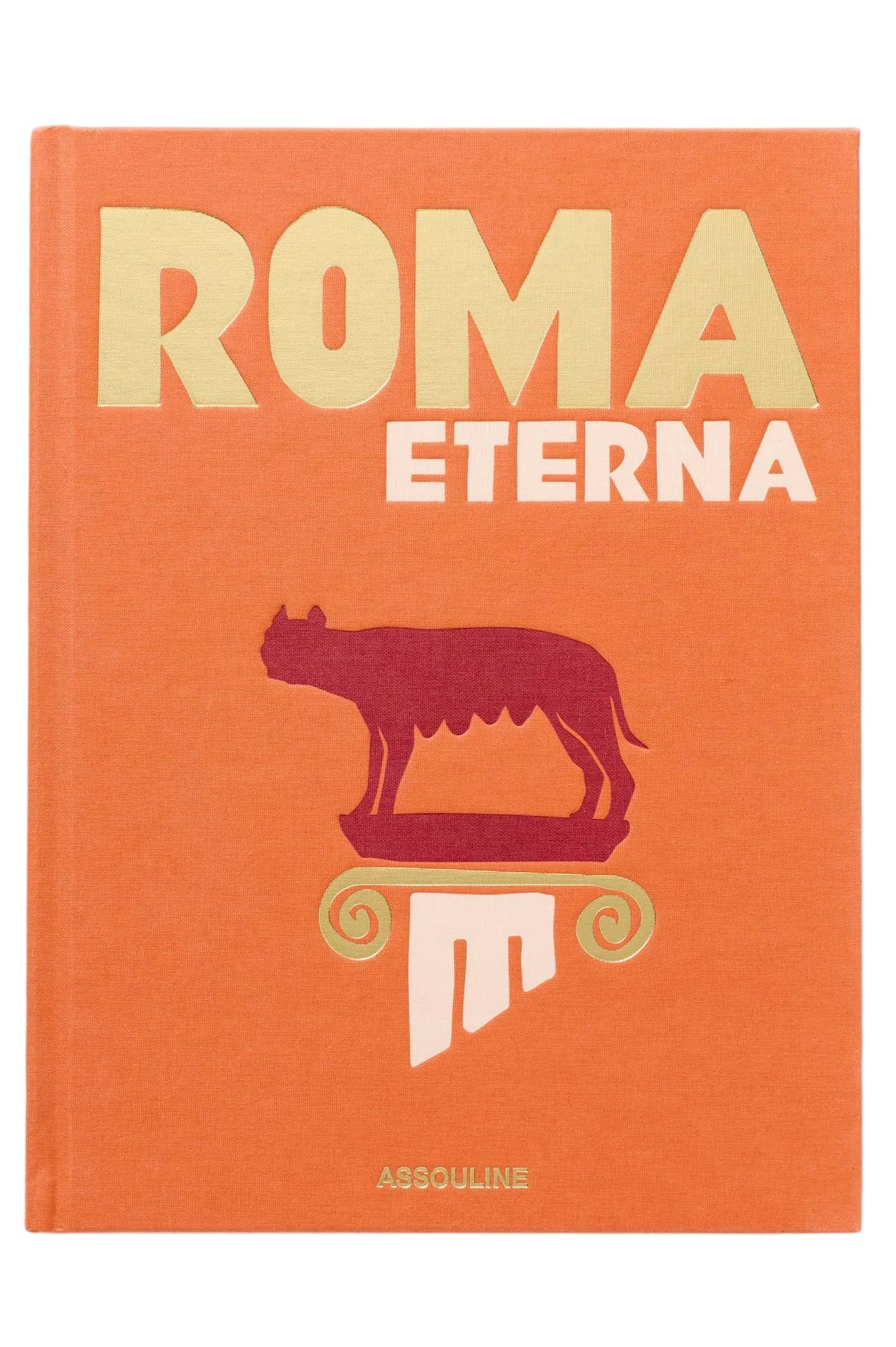 Book titled 'Roma Eterna' with a wolf and letter 'M' on an orange cover.