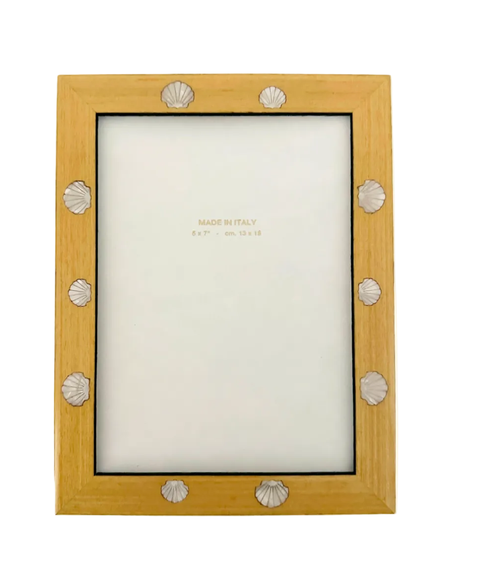 Wooden picture frame with decorative studs on a white background