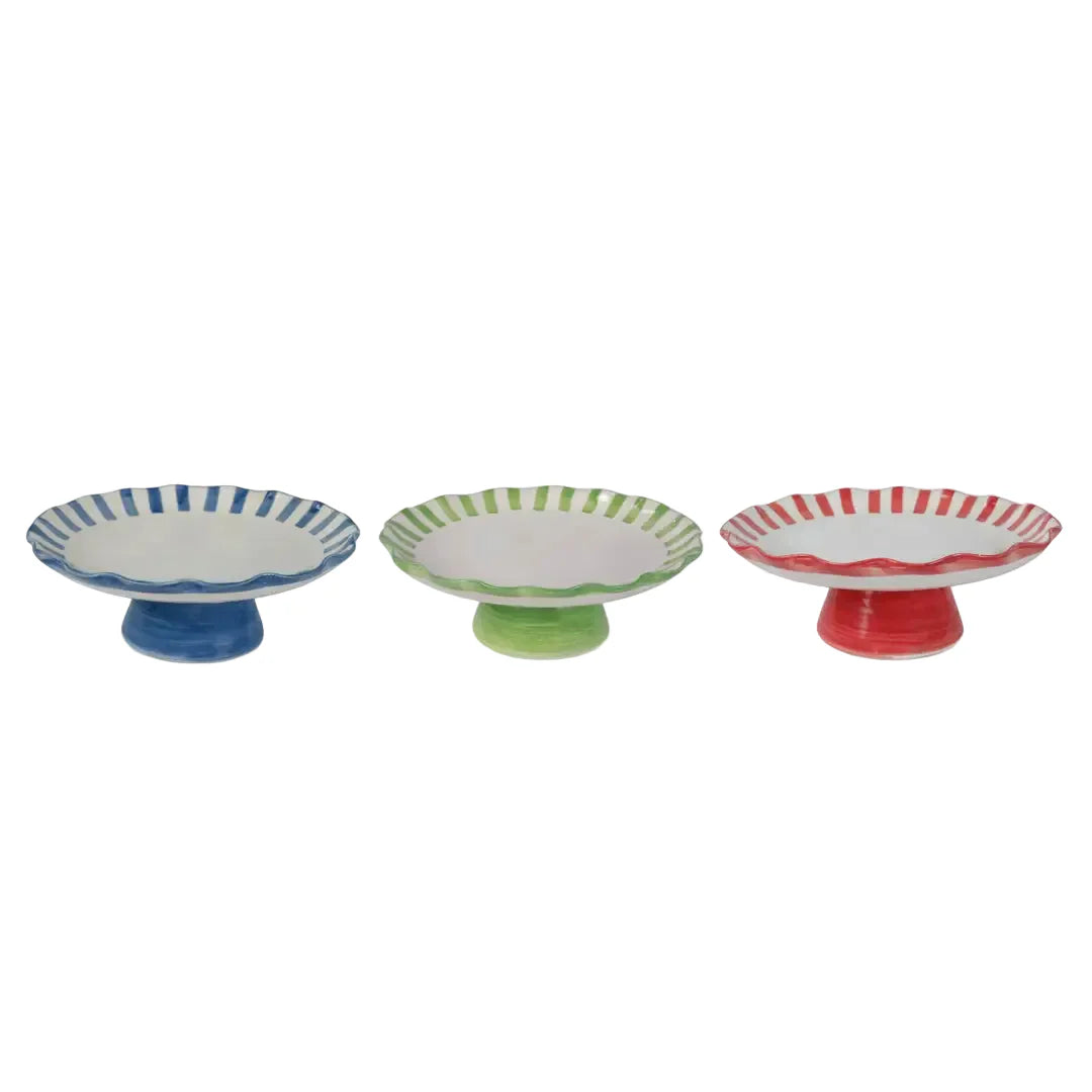 Red Ceramic Stripe Cake Stand
