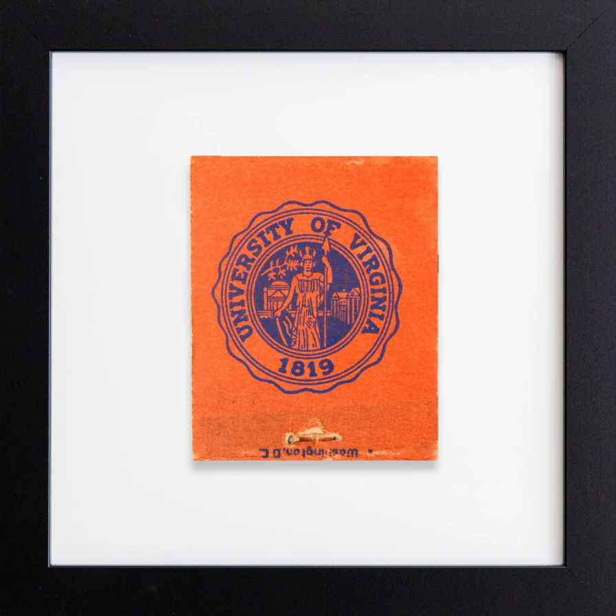 Framed print of the University of Virginia seal on an orange background