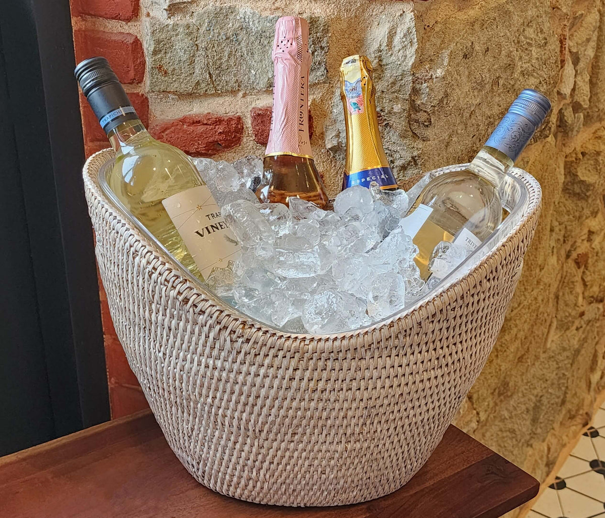 Rattan Champagne Bucket - White Wash