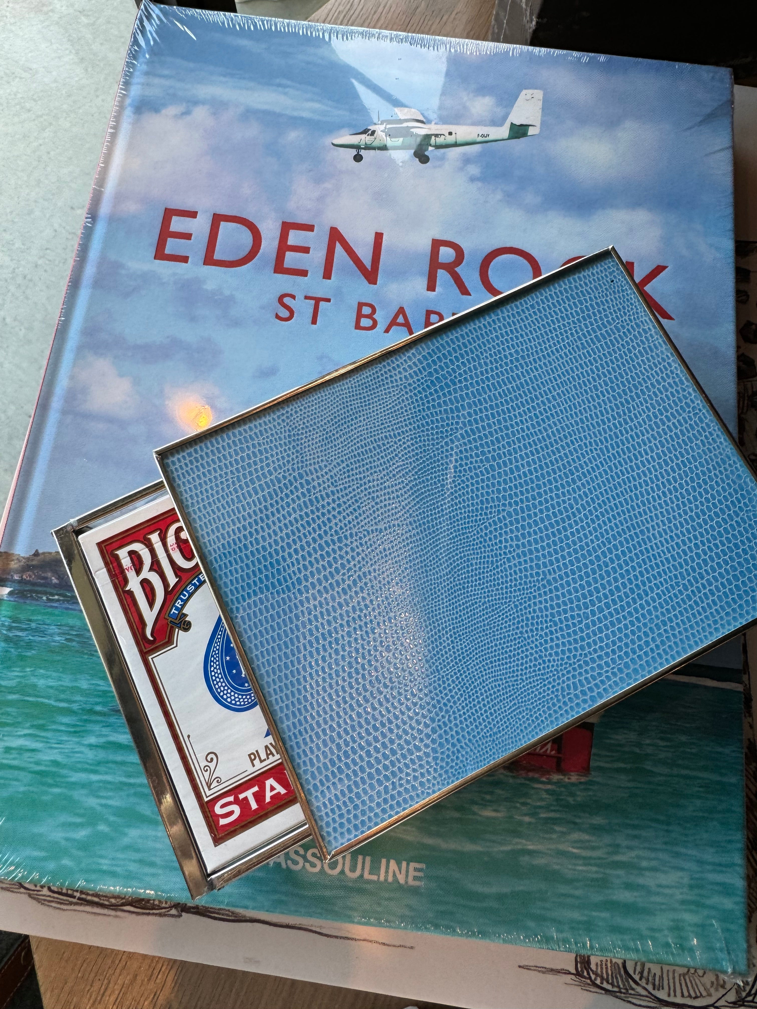 Blue Leather Lizard Embossed Card Box