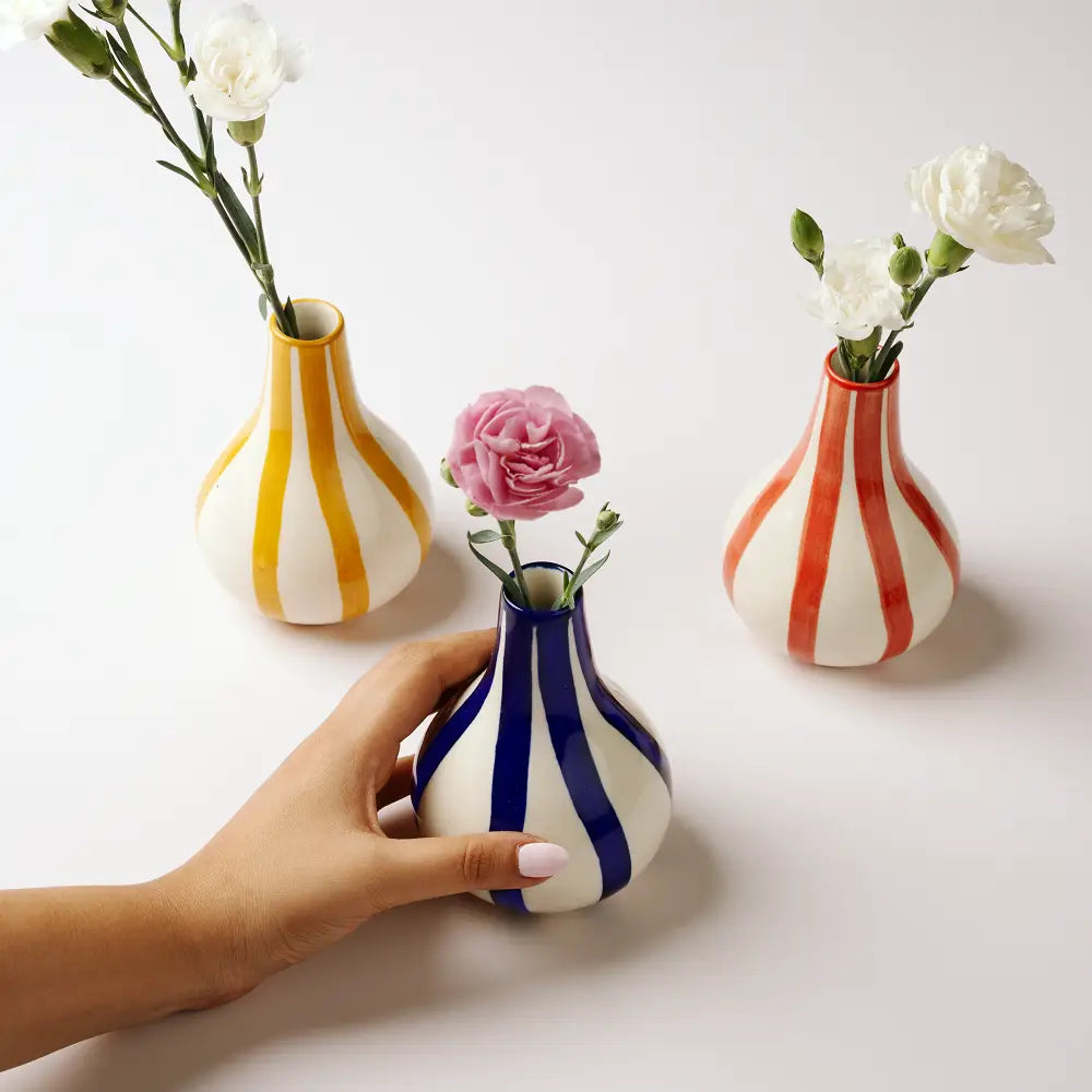 Yellow Ceramic Stripe Bud Vase